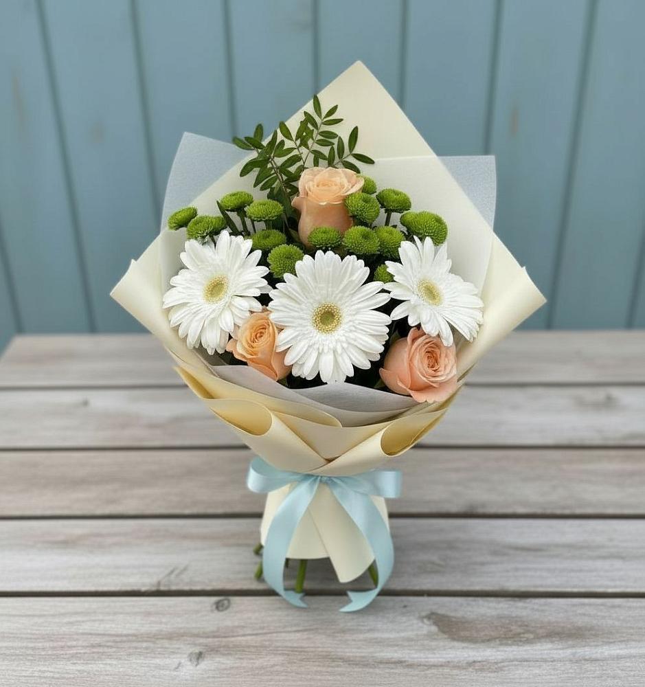Букет цветов из: Герберы, Розы и Хризантемы в Снежинске