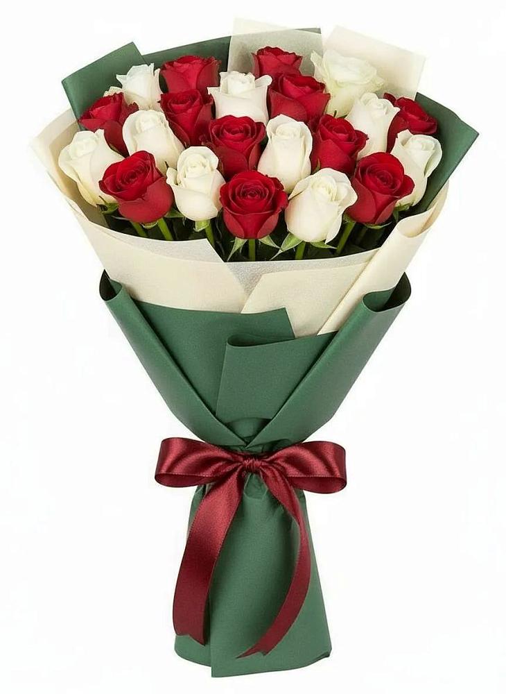 Букет Микс из красных и белых роз в Снежинске