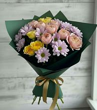 Букет цветов из:  Хризантемы и Розы в Снежинске