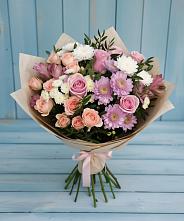 Букет цветов из:  Хризантемы, Розы и Альстромерии в Снежинске