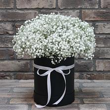Цветочная композиция из Гипсофила в шляпной коробке в Снежинске